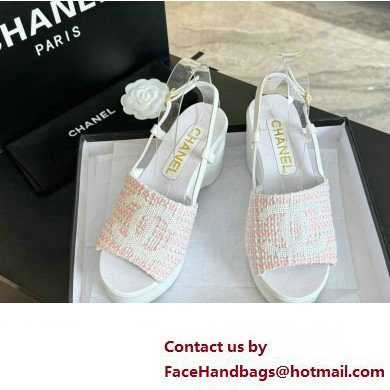 Chanel Tweed  &  Patent Calfskin Sandals G45555 Pink 2024